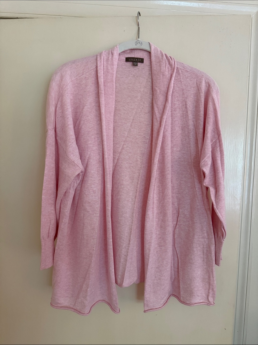 Lillla P Light Pink Open-Front Shawl Collar Cardigan